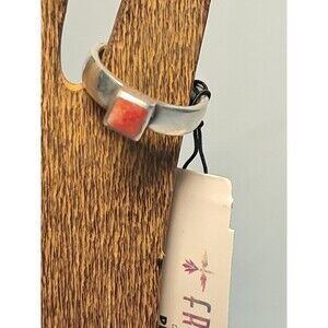 Peyote Bird Opaque Red Square Gemstone 925 Sterling Silver Ring Size 4.75 NWT